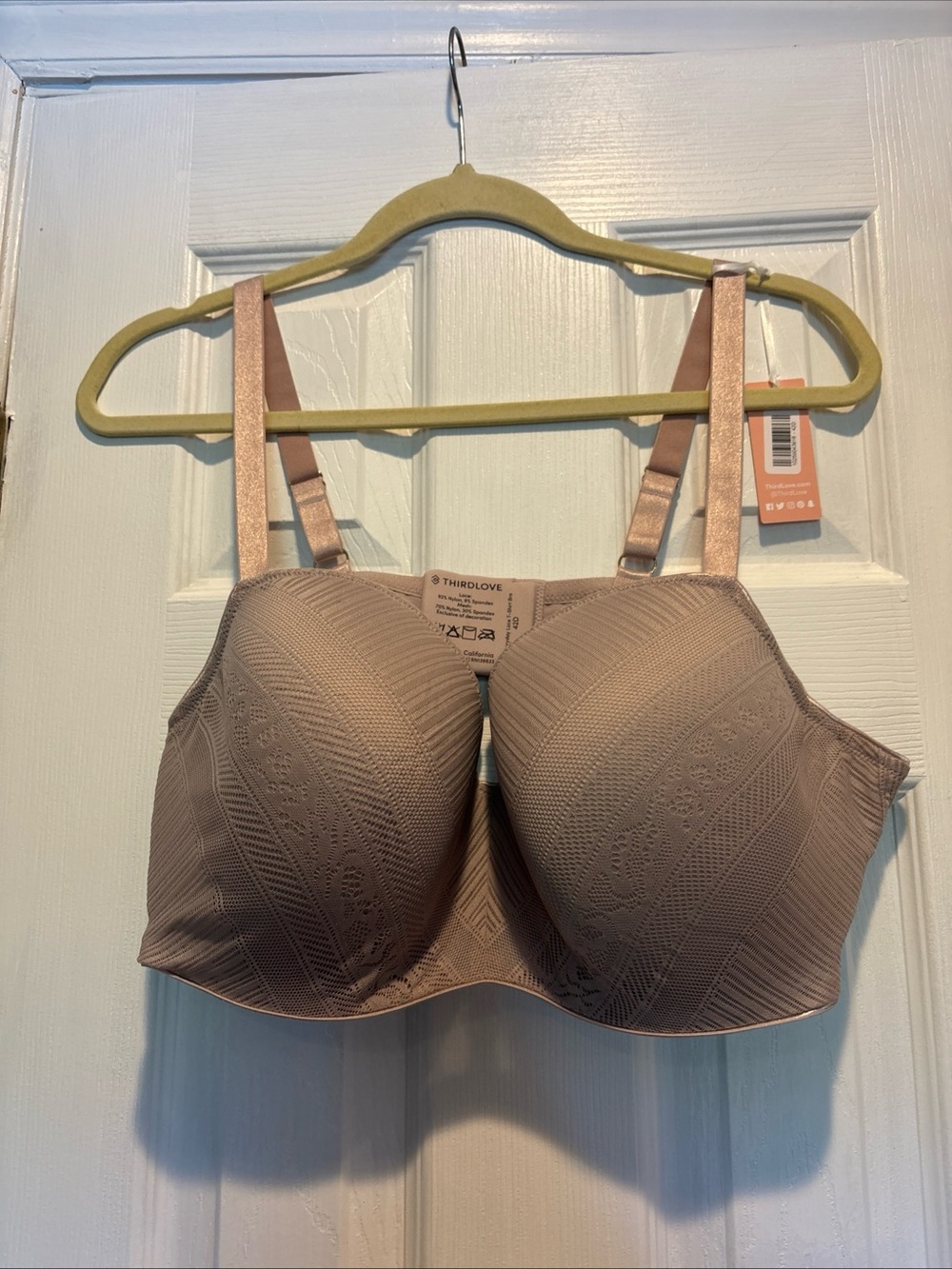 NWT ThirdLove Everyday Lace T-Shirt Bra 42D Chevron Textured Underwire Beige